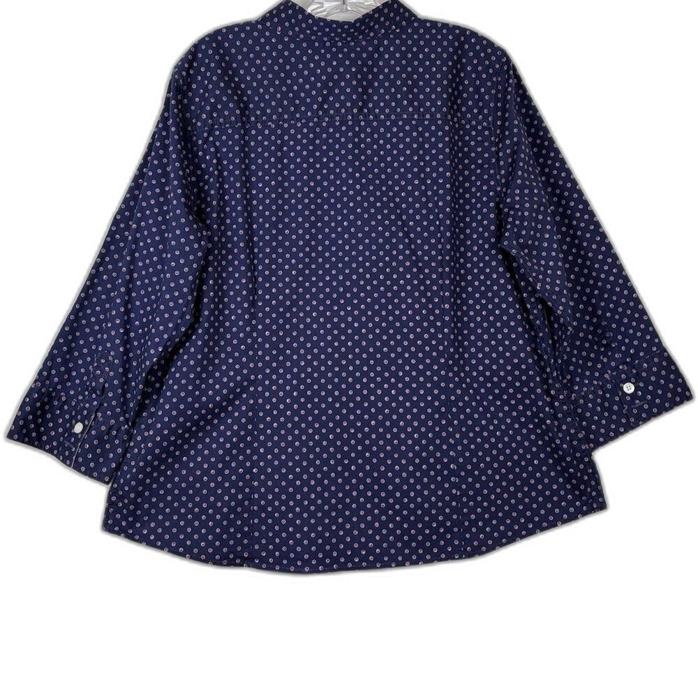 L.L. Bean Navy Blue Pink Polka Dot Button Down Shirt Women's XL Cotton Stretch - Picture 2 of 11